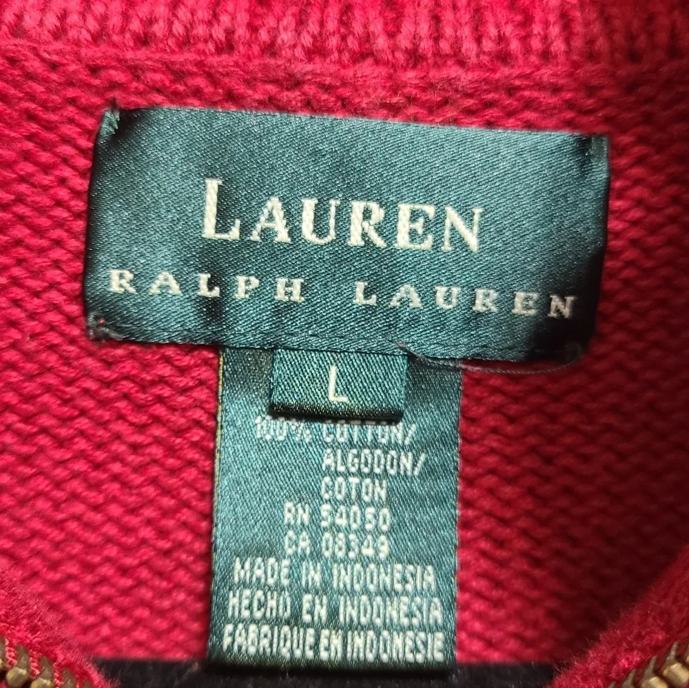Lauren Ralph‎ Lauren Cotton Long Sleeve Crest Red Sweater Mens Large VTG EUC